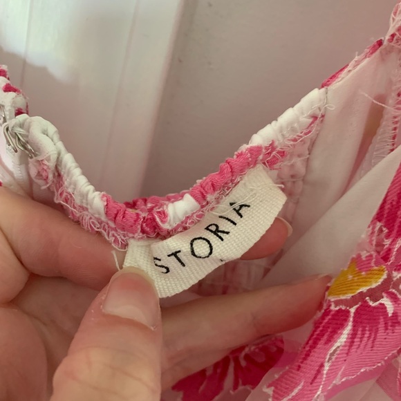 Storia Pink and White Puff Sleeve Babydoll Mini Dress - Picture 7 of 11